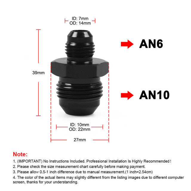 1-Pack - 10AN to - 6AN Male Gearbox Alliance Black Aluminum