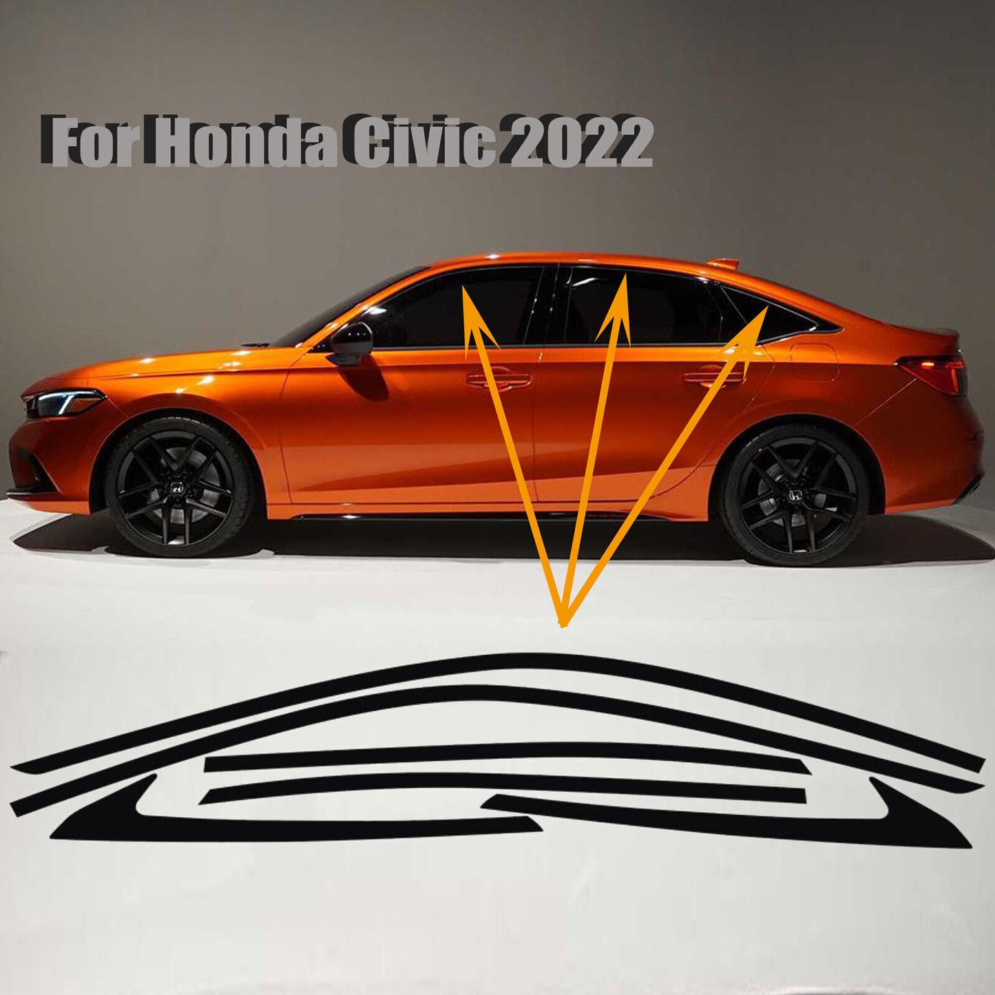 6 x Blackout Window Strips for Honda for Civic Sedan 21-22 - Shiny Black