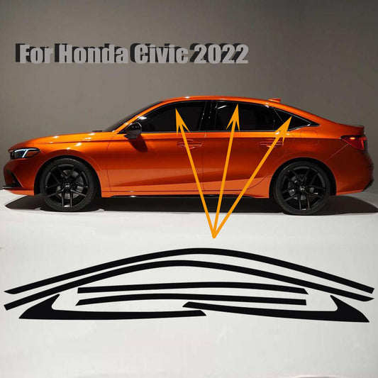 6 x Blackout Window Strips for Honda for Civic Sedan 21-22 - Shiny Black