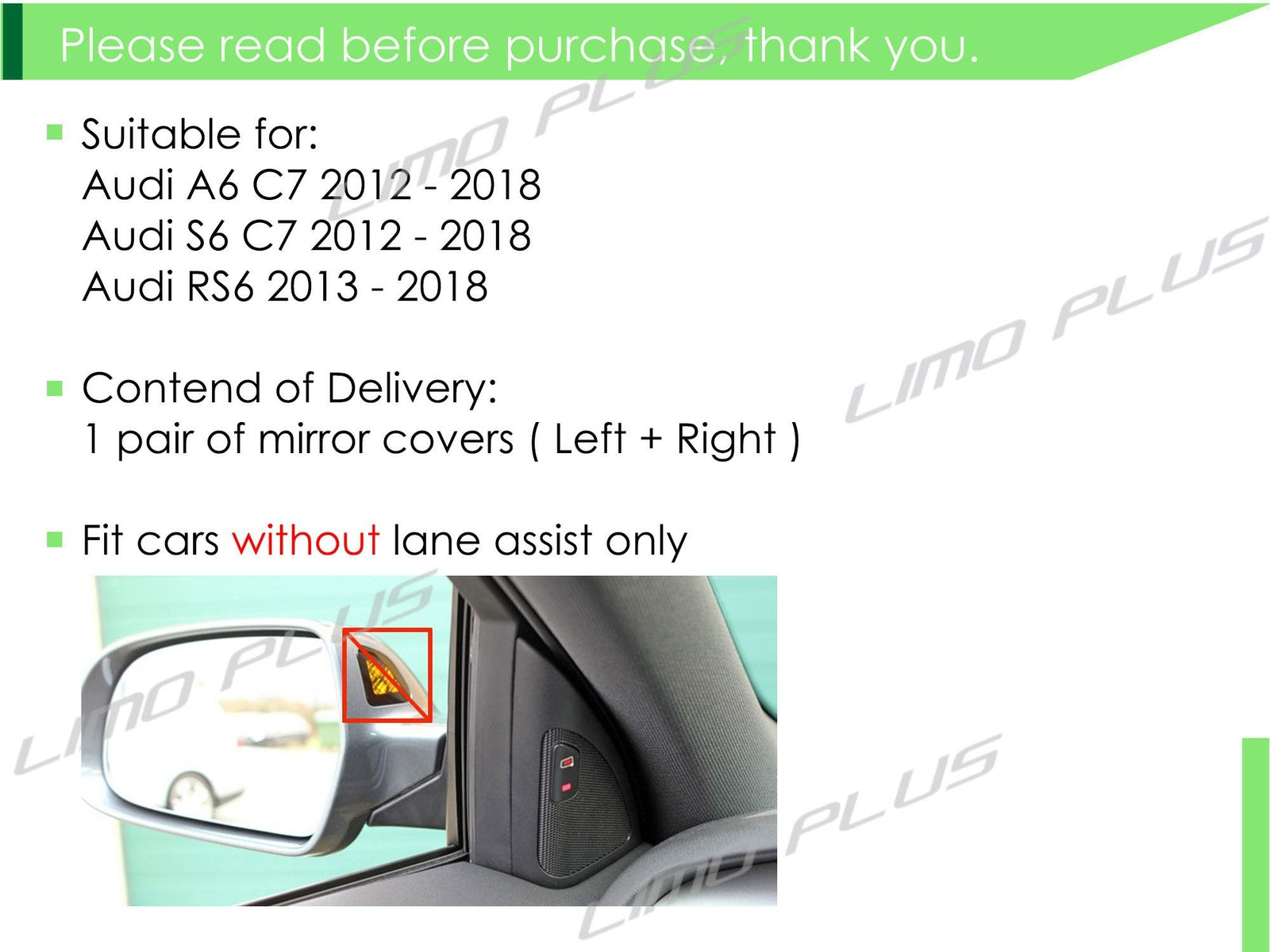 Carbon fiber mirror protective cover for Audi for A6,C7, S6, RS6 with O lane assist 12-18 od24 Q