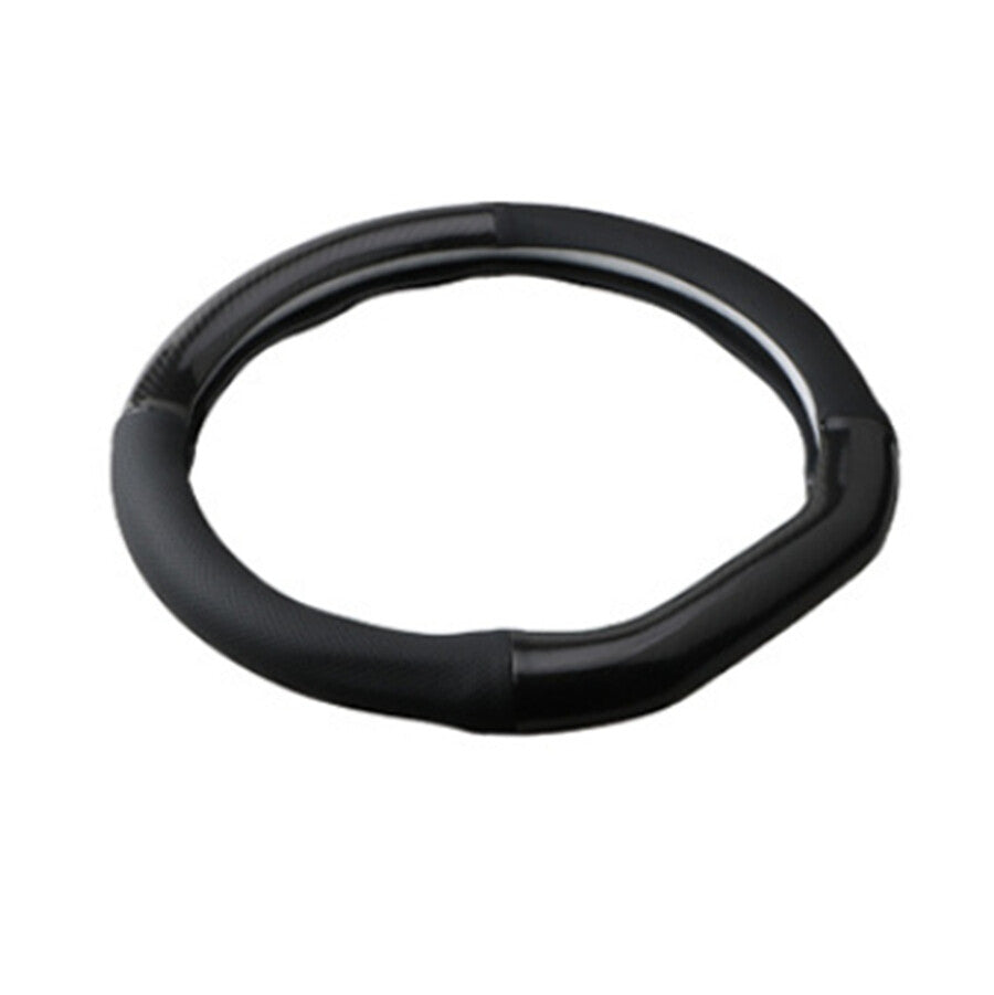 1PC Car Steering Wheel Cover D Shape 38cm Black PU Leather Carbon Fiber Antiskid