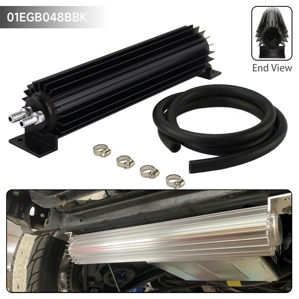 Universal 12'' Aluminum Dual Pass Finned Transmission Oil Cooler Kit Black