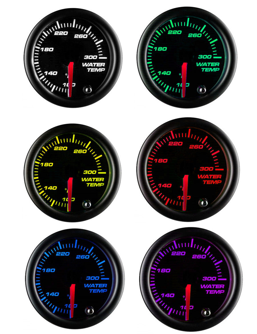 Universal Black 52mm 7 Color LED Water Coolant Temperature Temp Gauge Meter - °F Q