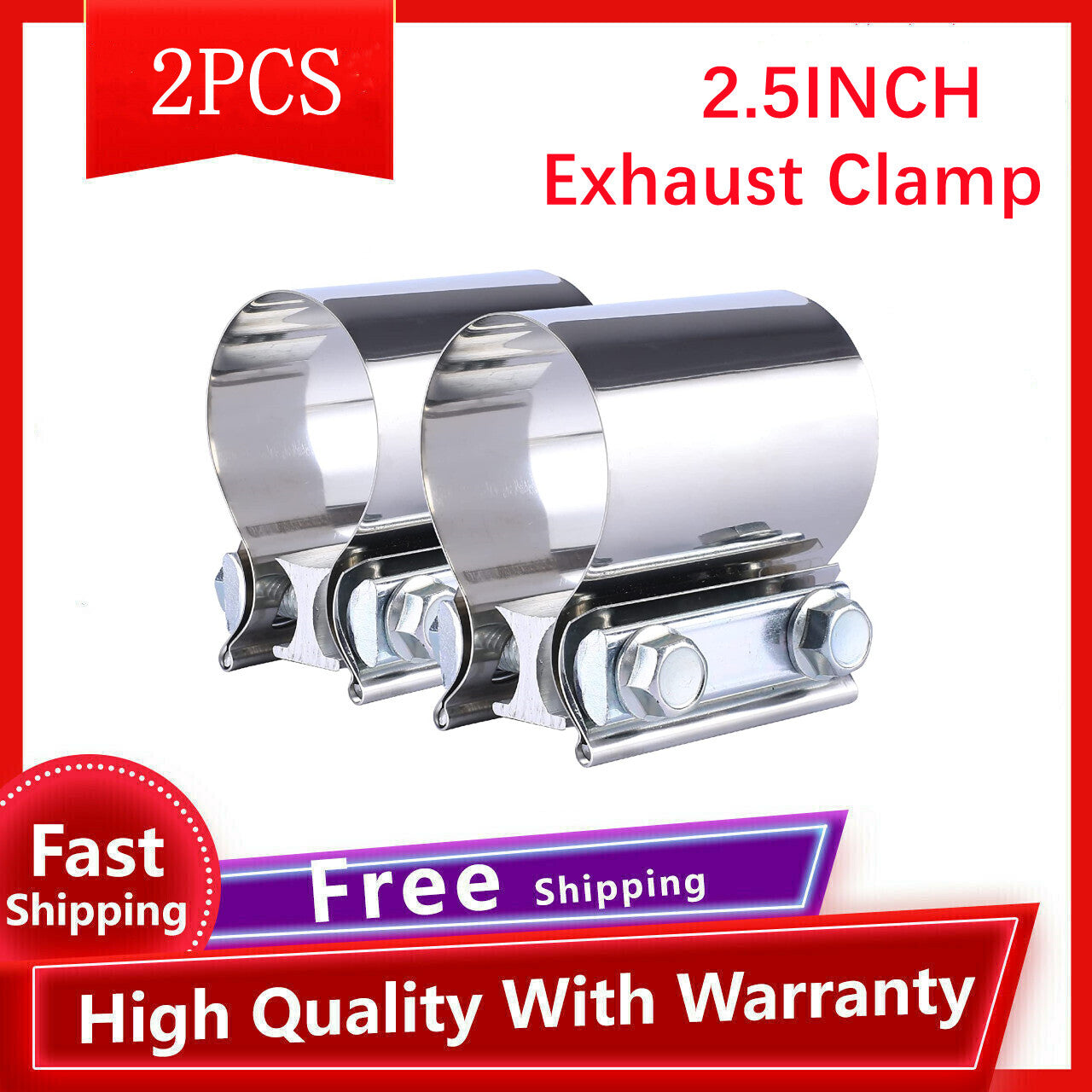 2.5-inch Butt Fit Exhaust Clip with Jack, Stainless Steel 2-Piece Exhaust Clip