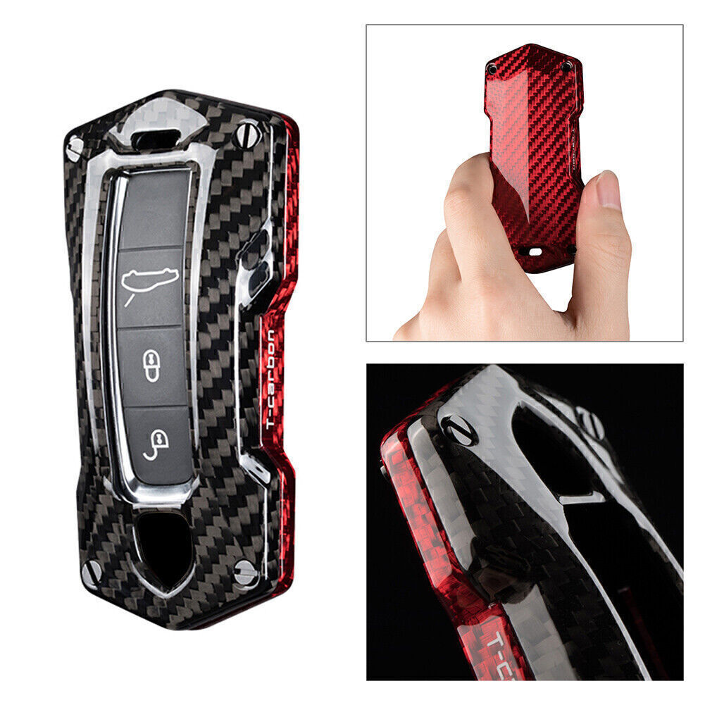 Carbon Fiber Key Fob Case Cover Fit 2017-2018 for Porsche for Cayenne for Panamera Red black Q