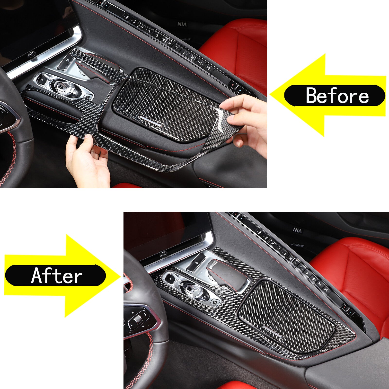 Carbon fiber center gear shift cover sticker for Corvette C8 2020-23 n