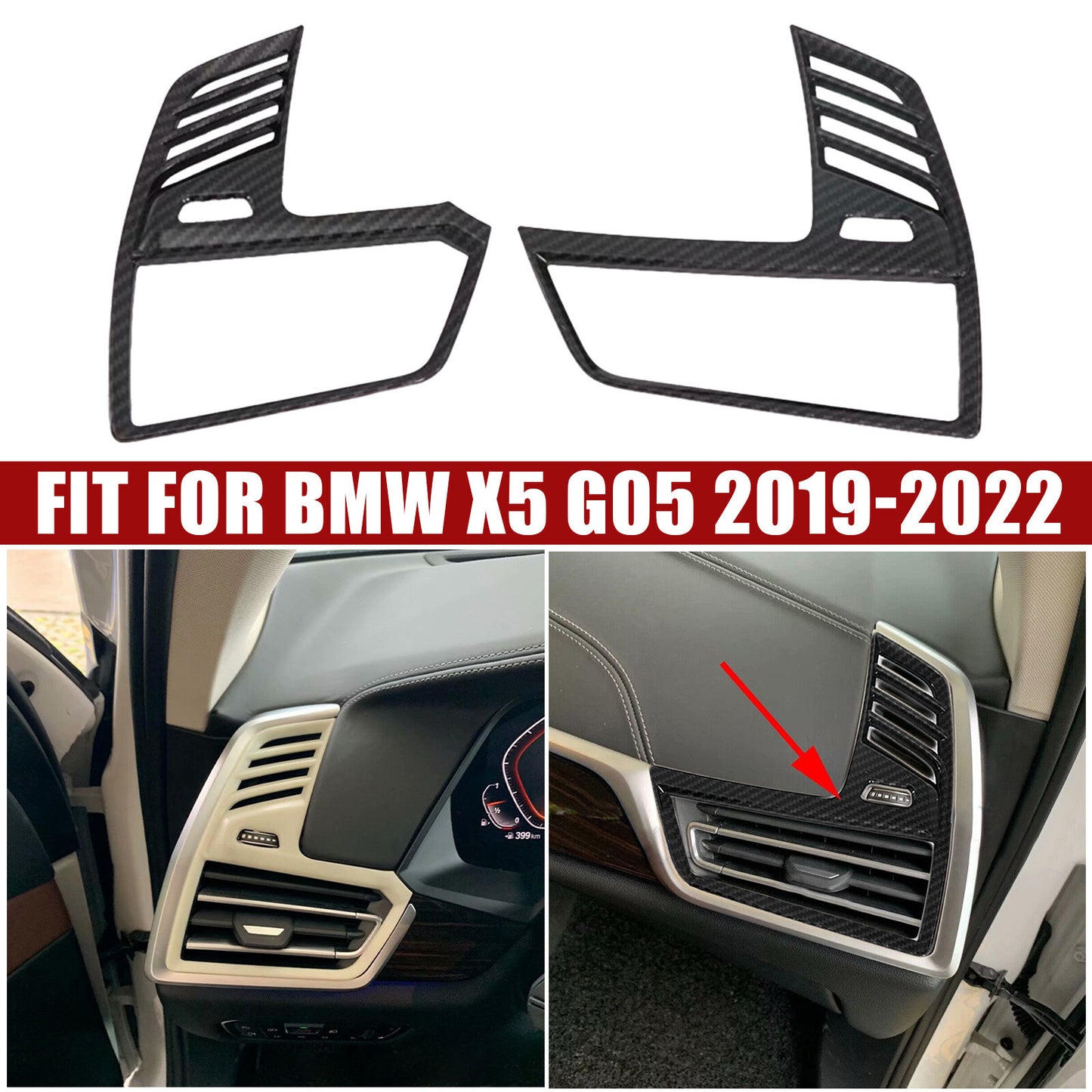 for BMW X5 G05 2019-2022 Pair Dashboard Air Vent Outlet Cover Trim Carbon Fiber