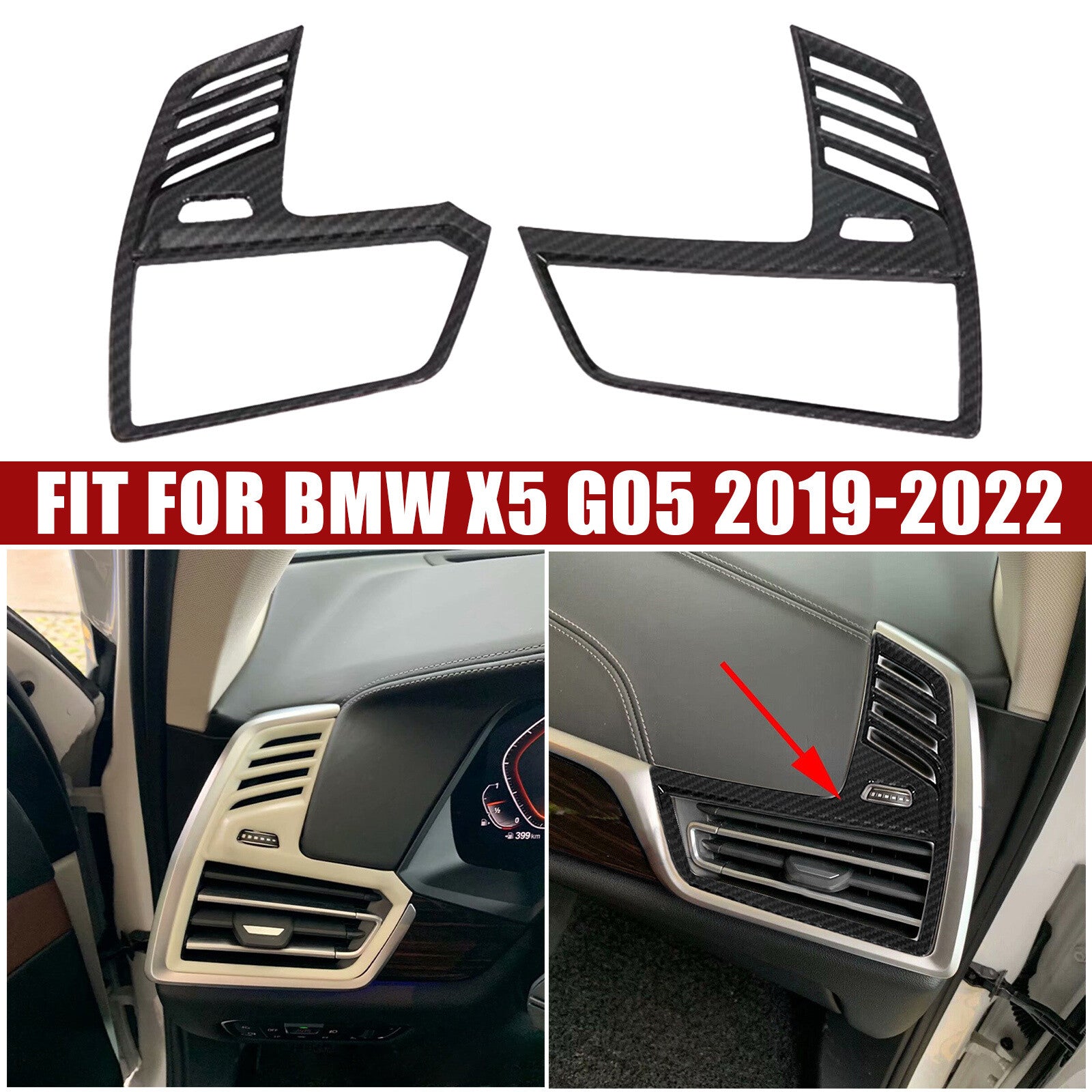 for BMW X5 G05 2019-2022 Pair Dashboard Air Vent Outlet Cover Trim Carbon Fiber