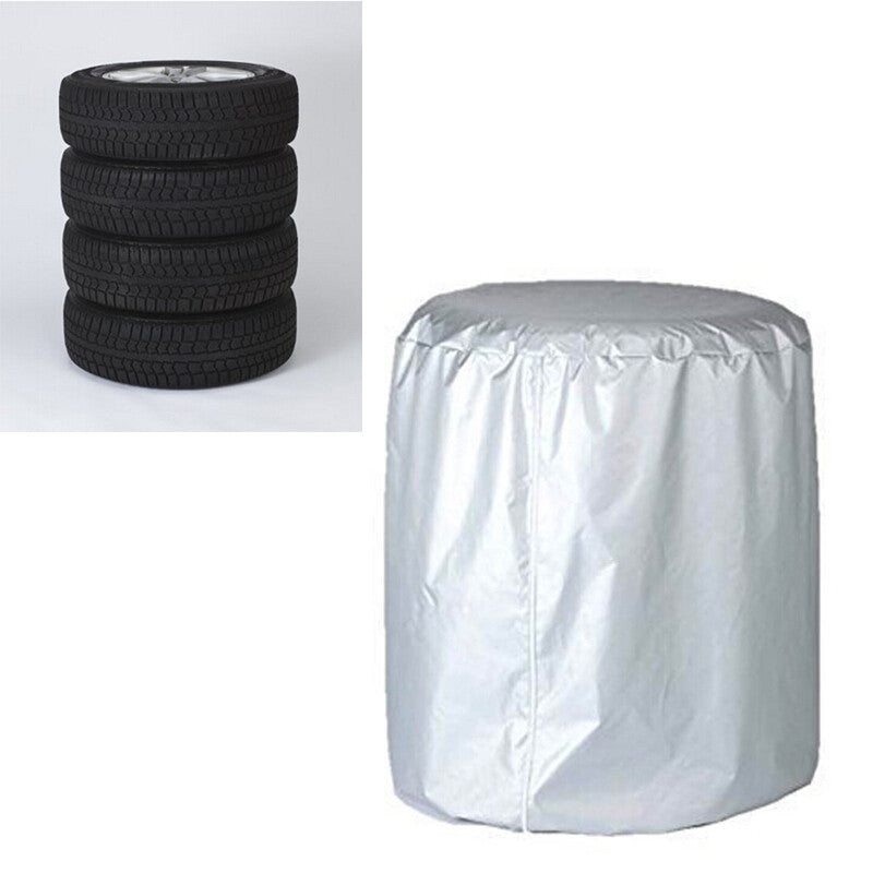 Car wheel and tire rain/dust protection seasonal protective cover, spare tire storage, silver - n