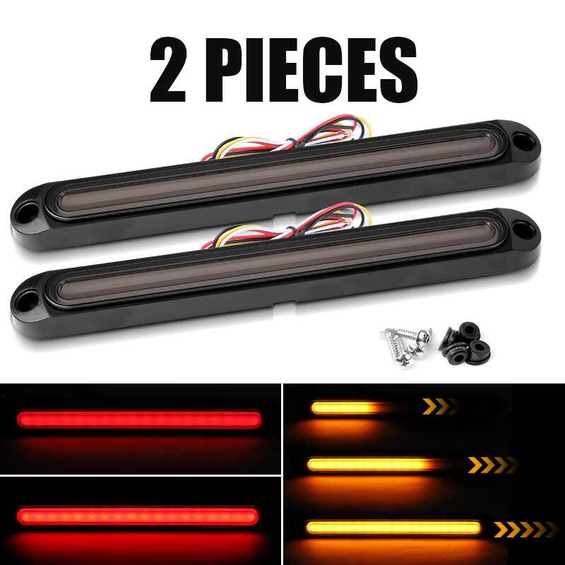 2X LED Truck Trailer Flowing Rear Turn Brake DRL Stop Tail Light Bar AmberRed