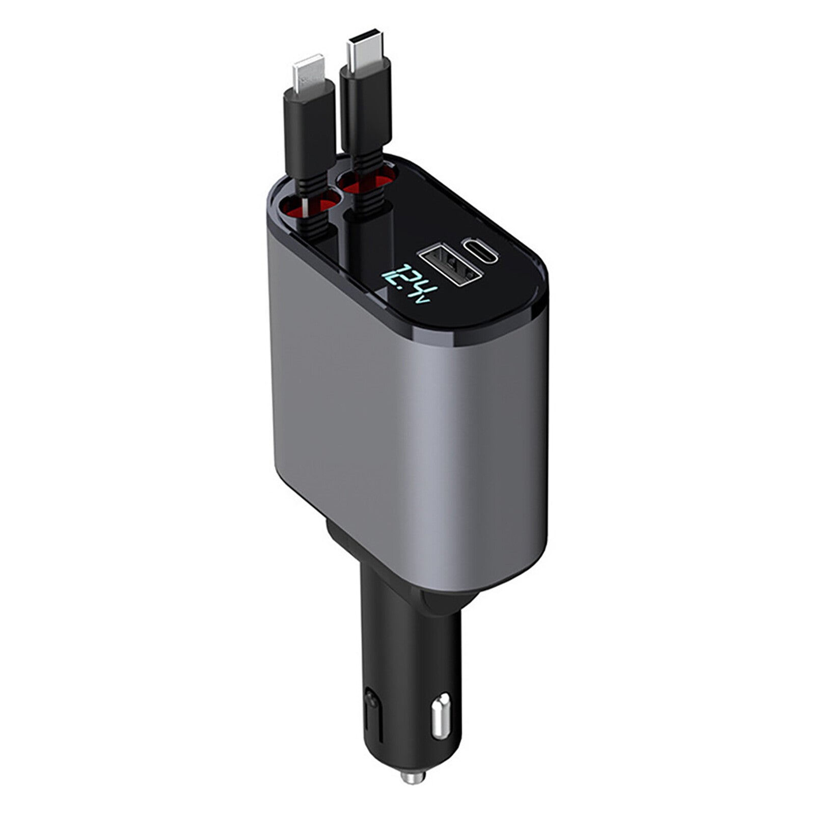 4in1 Retractable Car Charger Cable Dual Ports USB C PD Fast Charging Adapter NEW