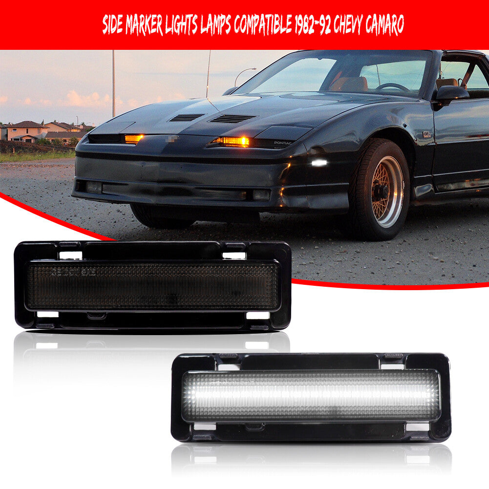 2-Pack White LED Bumper Side Marker Lights for 82-92 for Chevrolet Camaro for Pontiac Firebird
