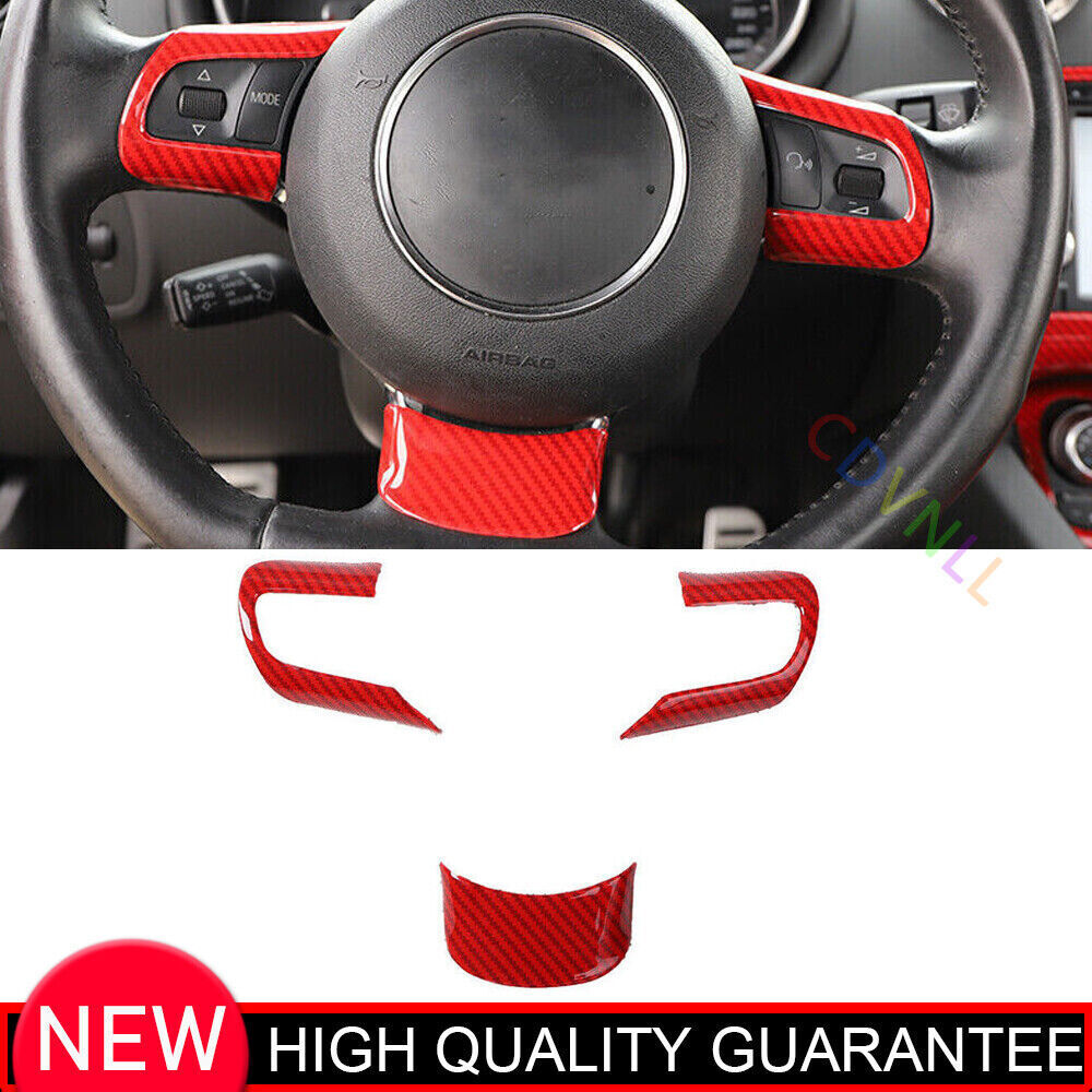 for Audi TT 2008-2014 Red Carbon Fiber Front Steering Wheel Frame Cover Trim 3P
