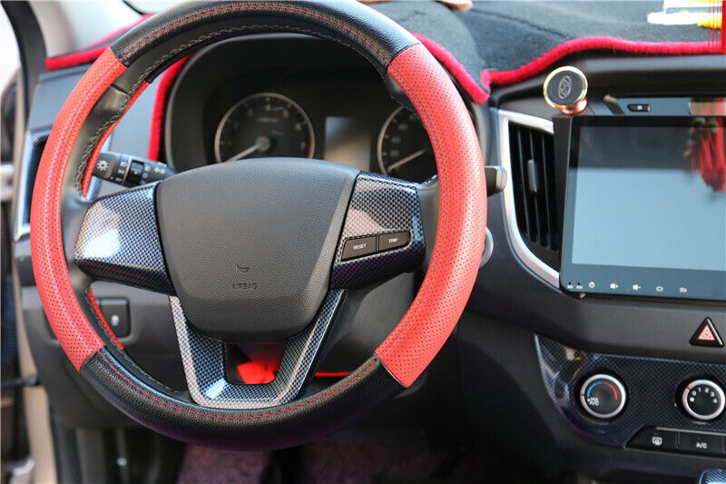 Car Steering Wheel Button Frame Trim 3PCS for Hyundai IX25 15-2019 Carbon Fiber