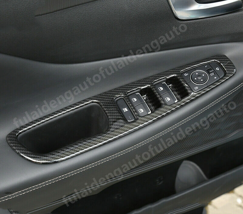 for Hyundai Santa Fe 2019-2021 Carbon Fiber Car Window Lifter Switch Panel Cover