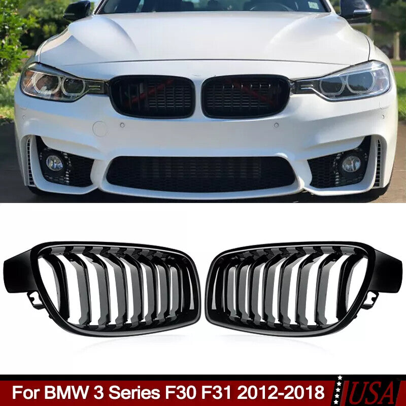 for BMW F30 F31 320i 328i 2012-2018 Front Kidney Grille Grill Cover Gloss Black