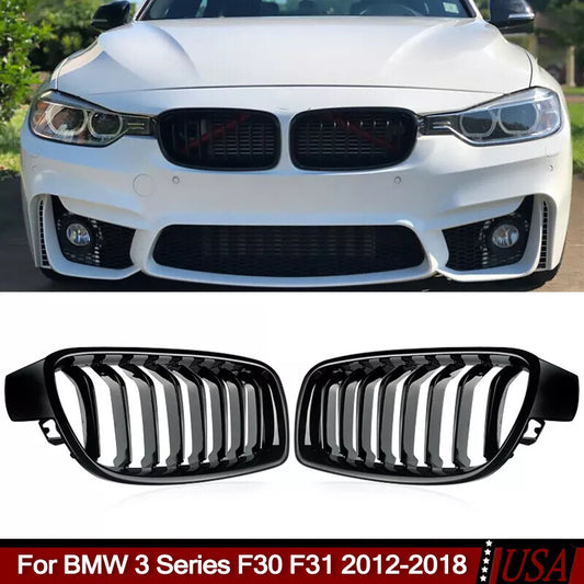 for BMW F30 F31 320i 328i 2012-2018 Front Kidney Grille Grill Cover Gloss Black