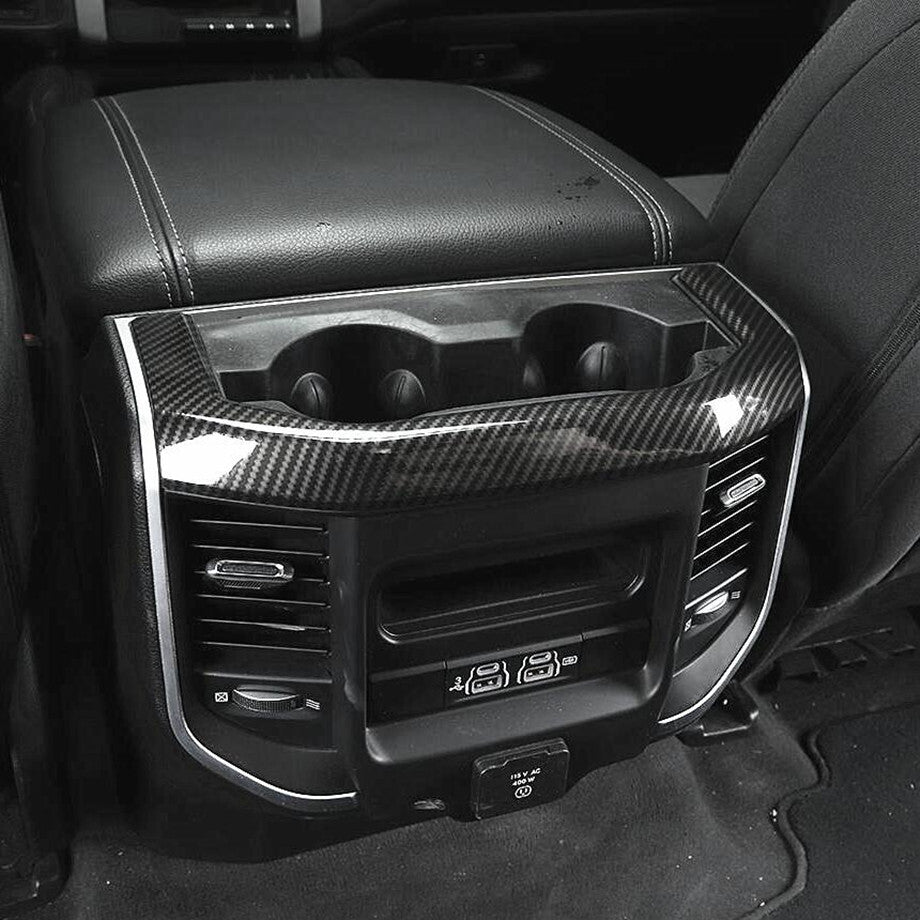 For 2019-2024 for Dodge for RAM 1500 Carbon Fiber Rear Cup Holder Panel Cover Trim Bezel v
