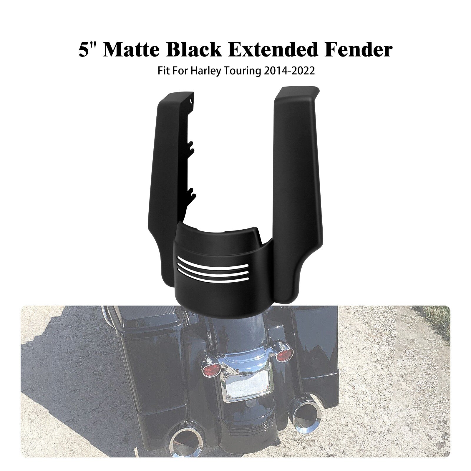 5 Matte Black Rear Fender Extension Filler Fit for Harley Touring FLH 2014-2023
