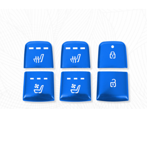 6For for Kia Carnival 2022-2023 Blue Alloy for Seat &Door Lock Button Stickers Cover Trim