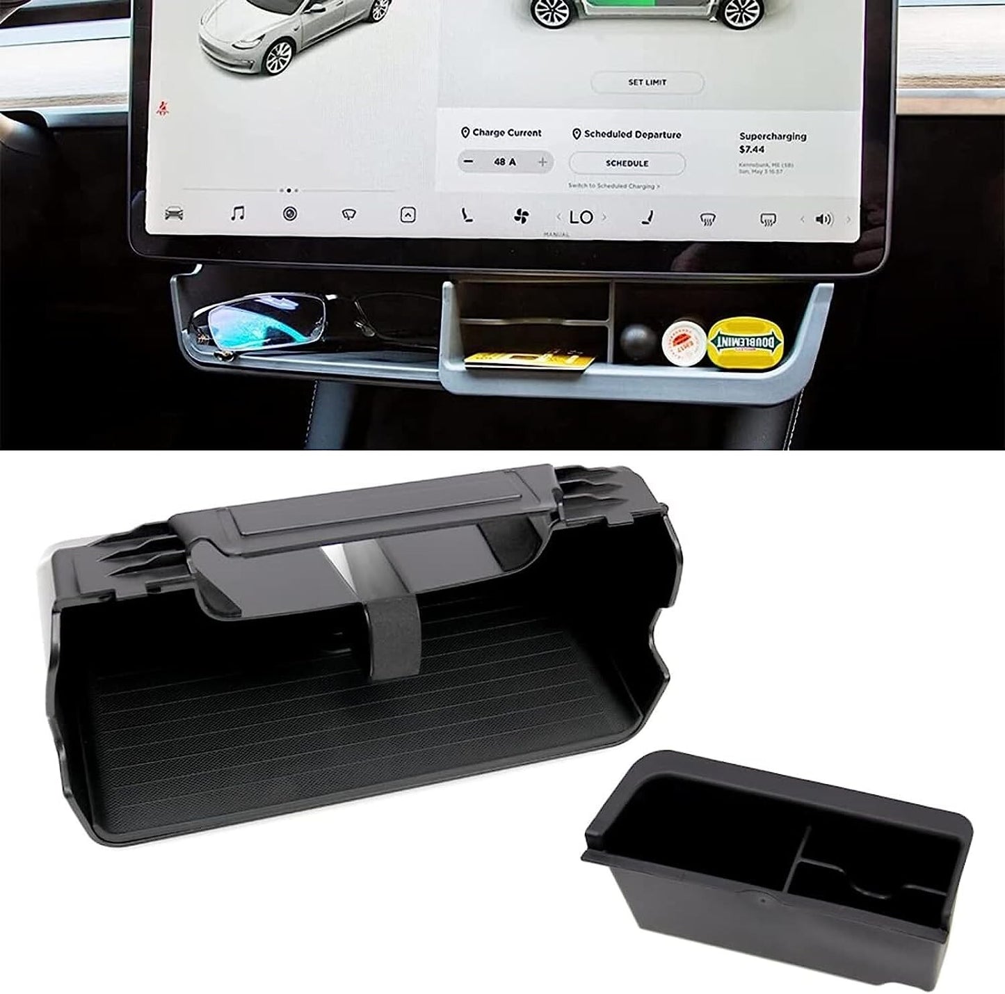 Large center console tray storage box and under-screen storage box suitable for models Y/3- n
