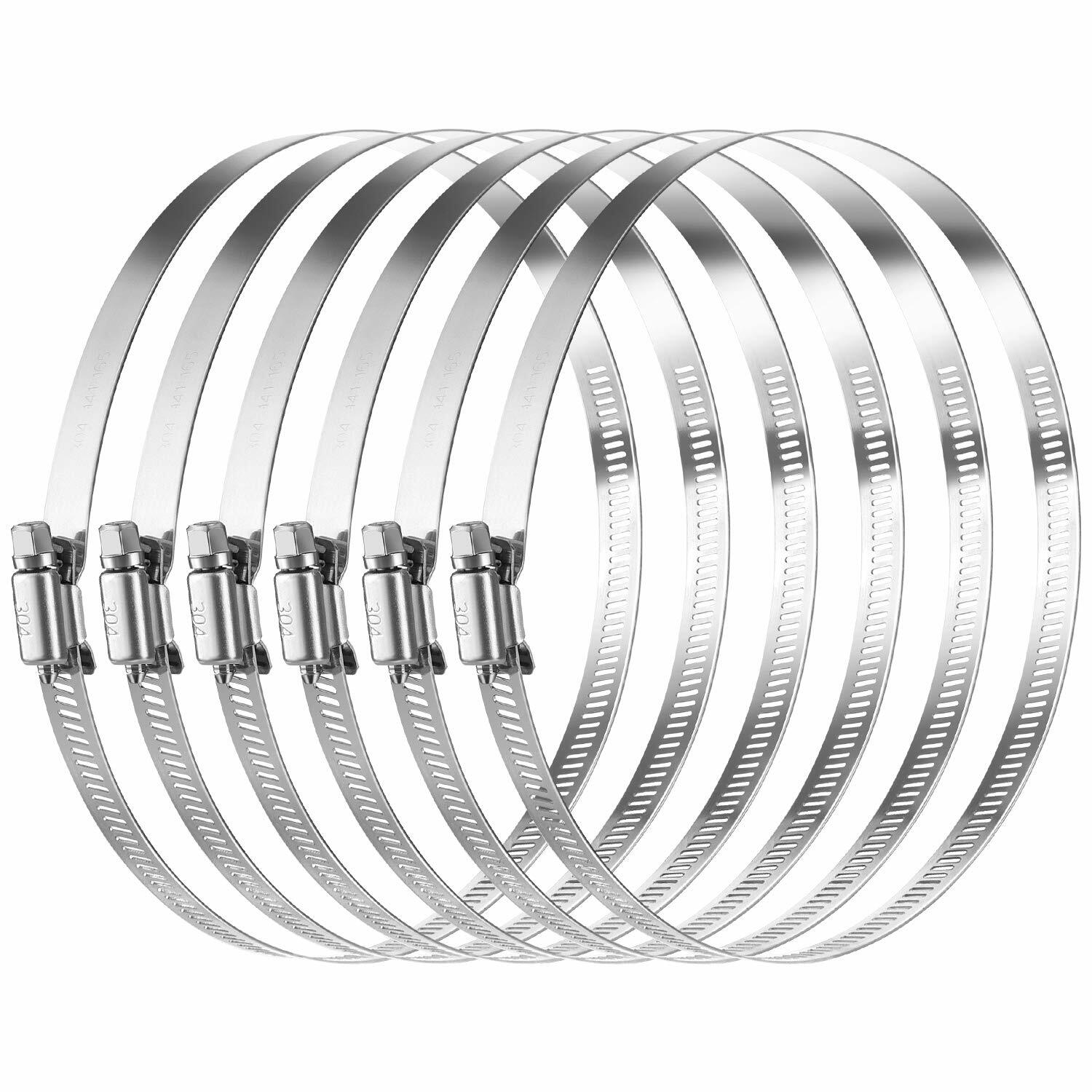 6-Piece Adjustable 304 Stainless Steel Pipe Clamps Hose Clamps 4 inch + Shape Wrench