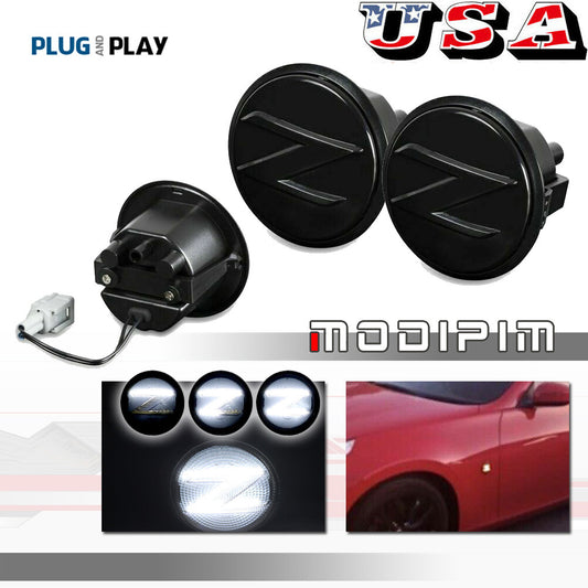 A white sequential LED side marker light turn signal suitable for 370Z from 2009 to 2020- v