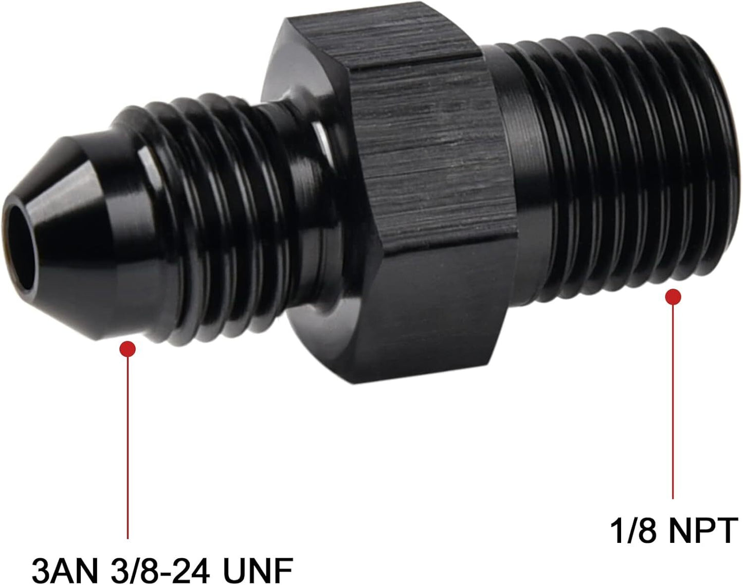 2Pcs 1/8 NPT to 3AN Adapter Pipe Thread to 3AN Male Flare Fitting Black
