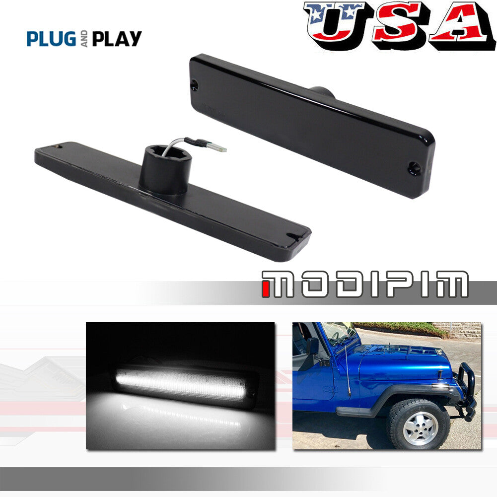 L+R Smoked White LED Front Bumper Side Marker Lights for 1987 - 1995 for Jeep for Wrangler - v