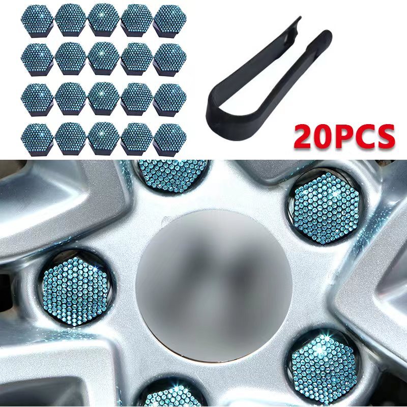 20Pcs 17mm 19mm 21mm Diamond Wheel Nut Bolt Cover Nut Cap Hub Screw Protector Q