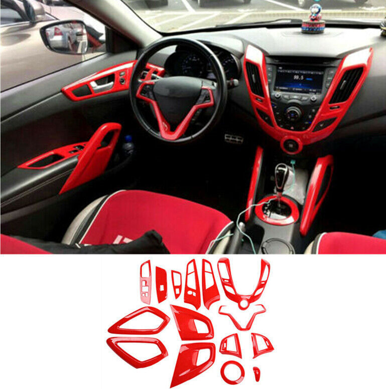 Red Car Interior Kit Cover Trim Frame Garnish 15P for Hyundai for Veloster 2012-2017