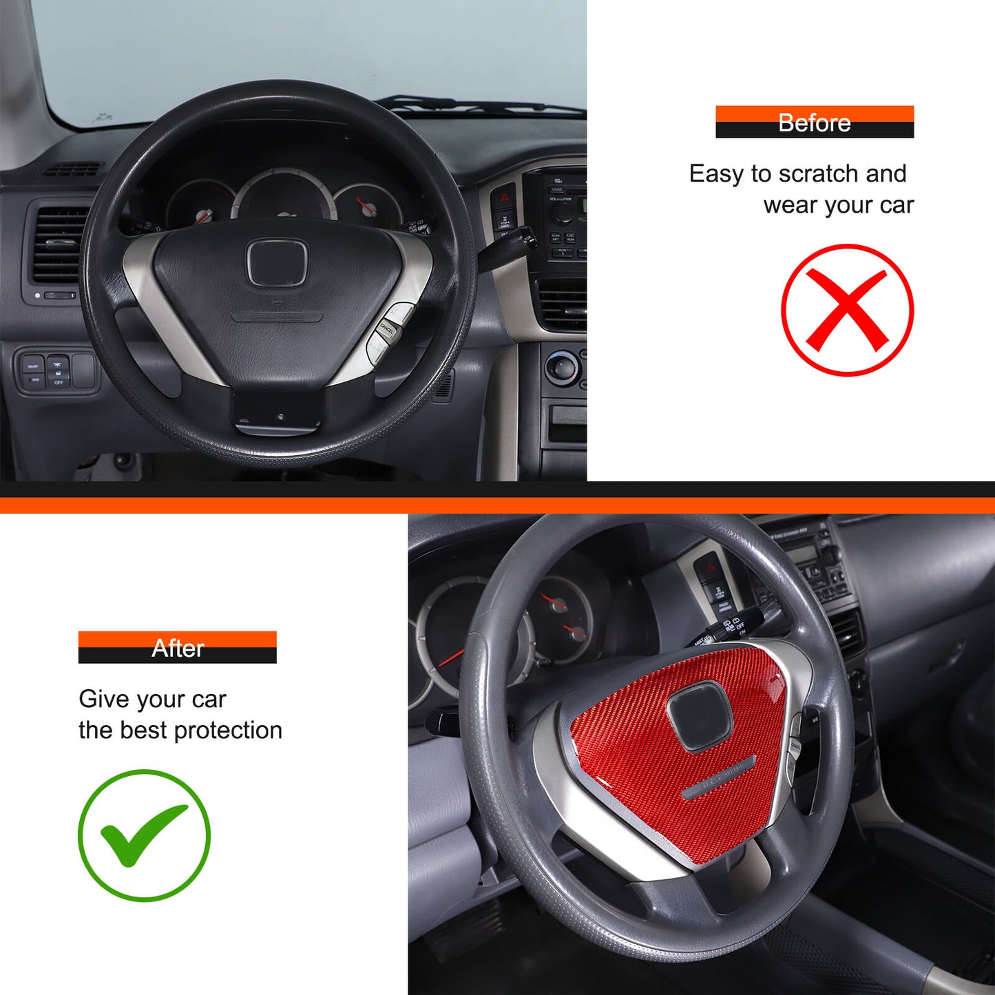 Red carbon fiber steering wheel cover sticker for Honda Pilot 2003-08- n
