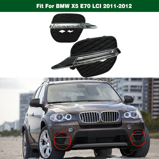1Set LED Daytime Running DRL Light w/Fog Lamp Cover for BMW X5 E70 LCI 2011-2012 Q
