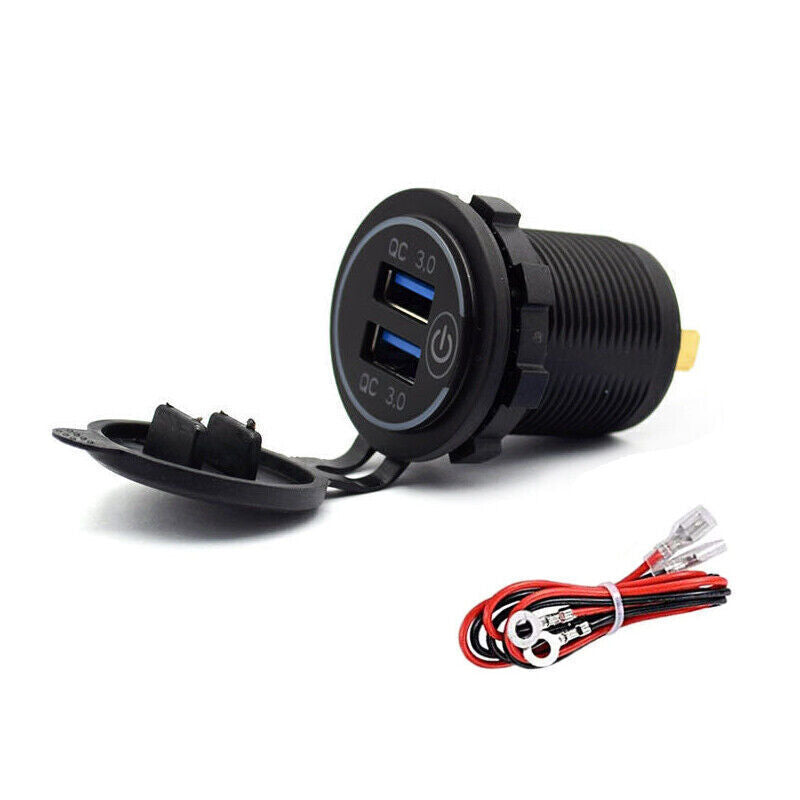 12-24V Car & Motorcycle Touch Switch Charger Socket QC3.0 Dual USB Port Accessories n