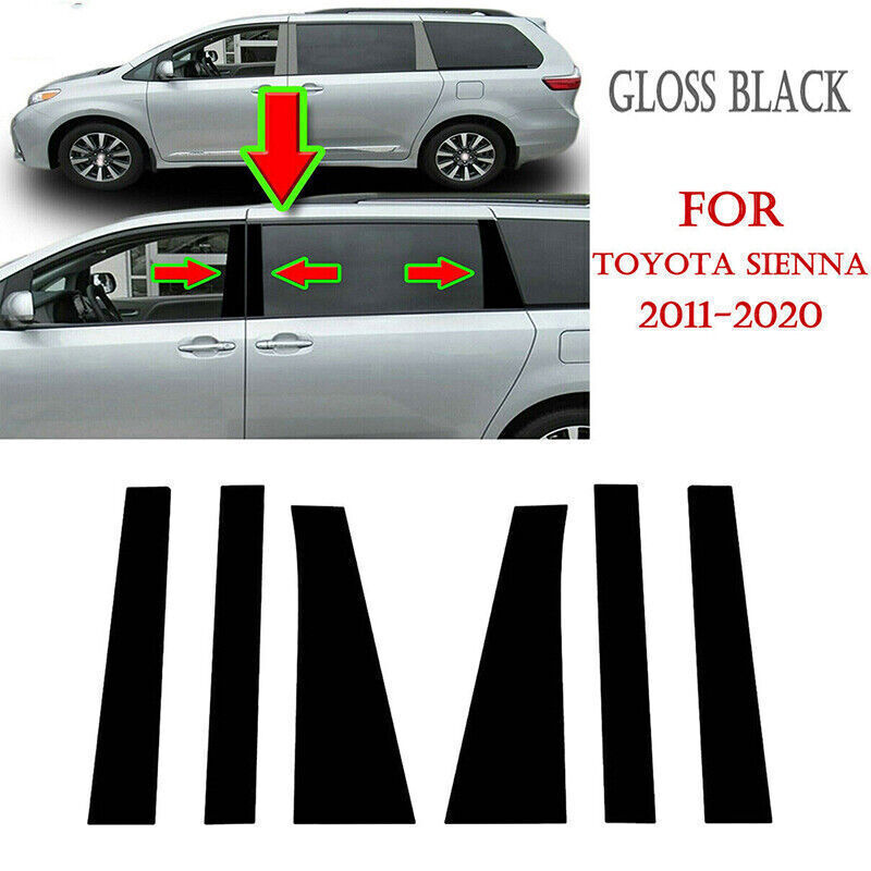 for Toyota for Sienna 10-20 Gloss Black Pillar Posts Side Door Window Trim Cover 6X
