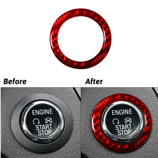 Red Carbon Fiber Interior Ignition Ring Cover Trim for Ford Fiesta 2011-2015