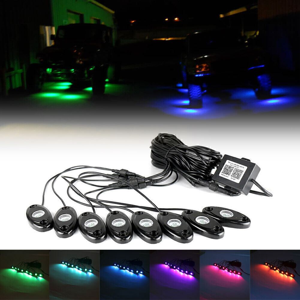 8X RGB LED Rock Lights Wireless Bluetooth Music Flashing Offroad Boat for Jeep SUV