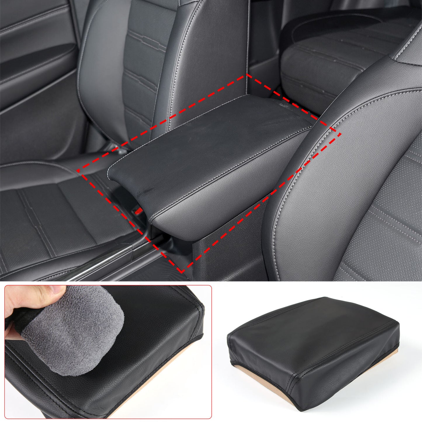 Leather Car Center Armrest Box Protective Cover for Honda CRV CR-V 2017-2021 Black n
