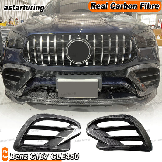 Fit for Benz W167 C167 GLE450 Sport Coupe Real Carbon Front Fins Air Vent Cover