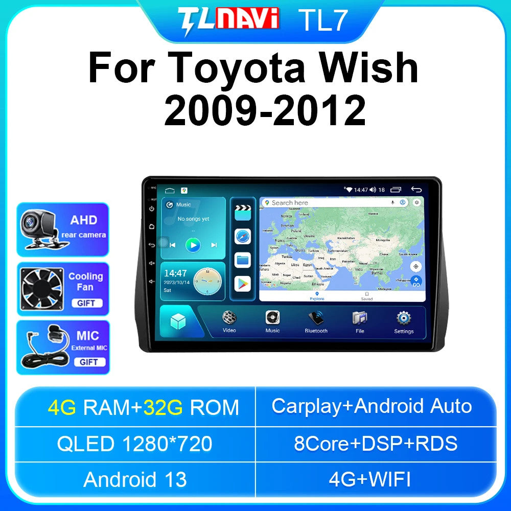 for Toyota Wish 2009-2012 Android Car Radio Stereo CarPlay GPS Multimedia Player