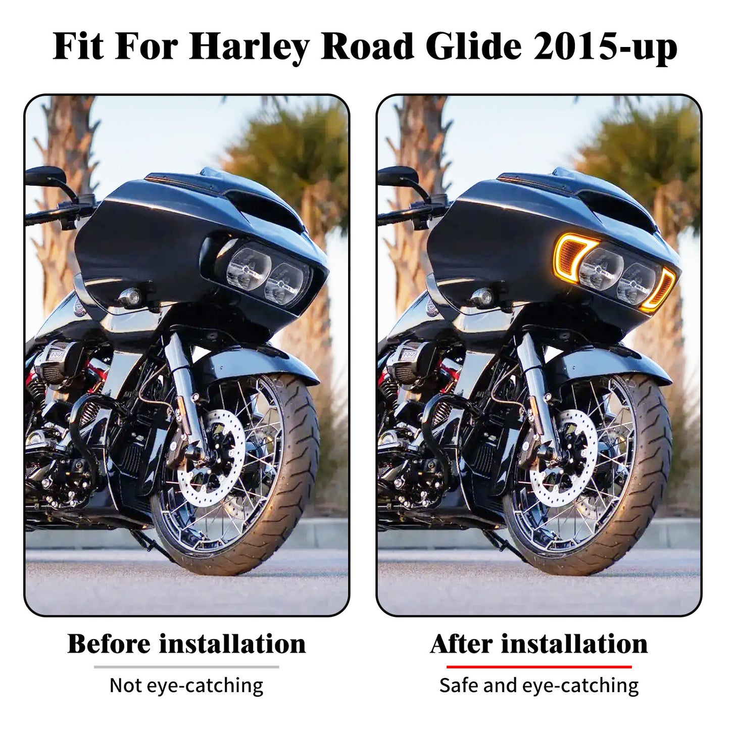 Headlight Vent Accent w/ Smoke Lens LED Light Fit for Harley Road Glide 15-2023 Q