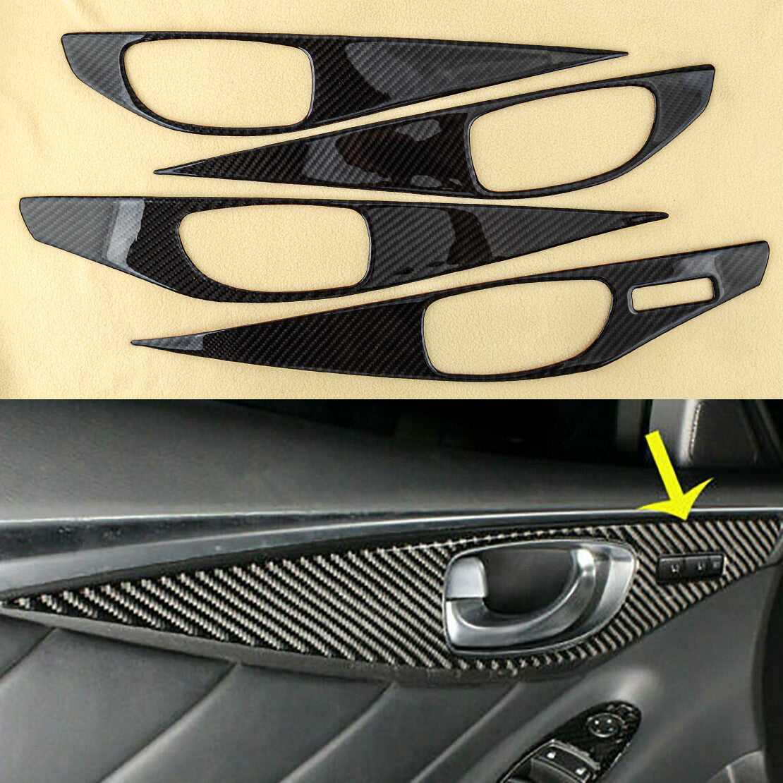 Car Carbon Fiber Inner Door Handle Panel Cover Trim fit for Infiniti Q50 14-19