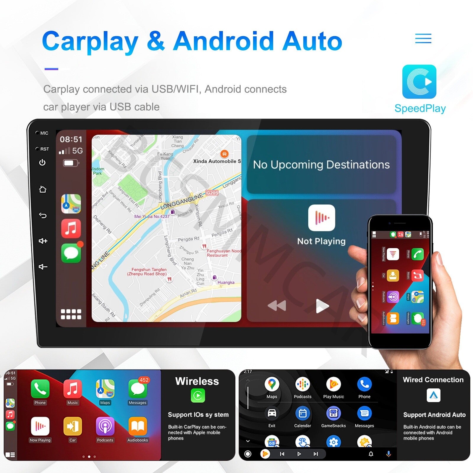 Android Car Radio For CarPlay Android Auto 10in Double 2 Din Multimedia Player