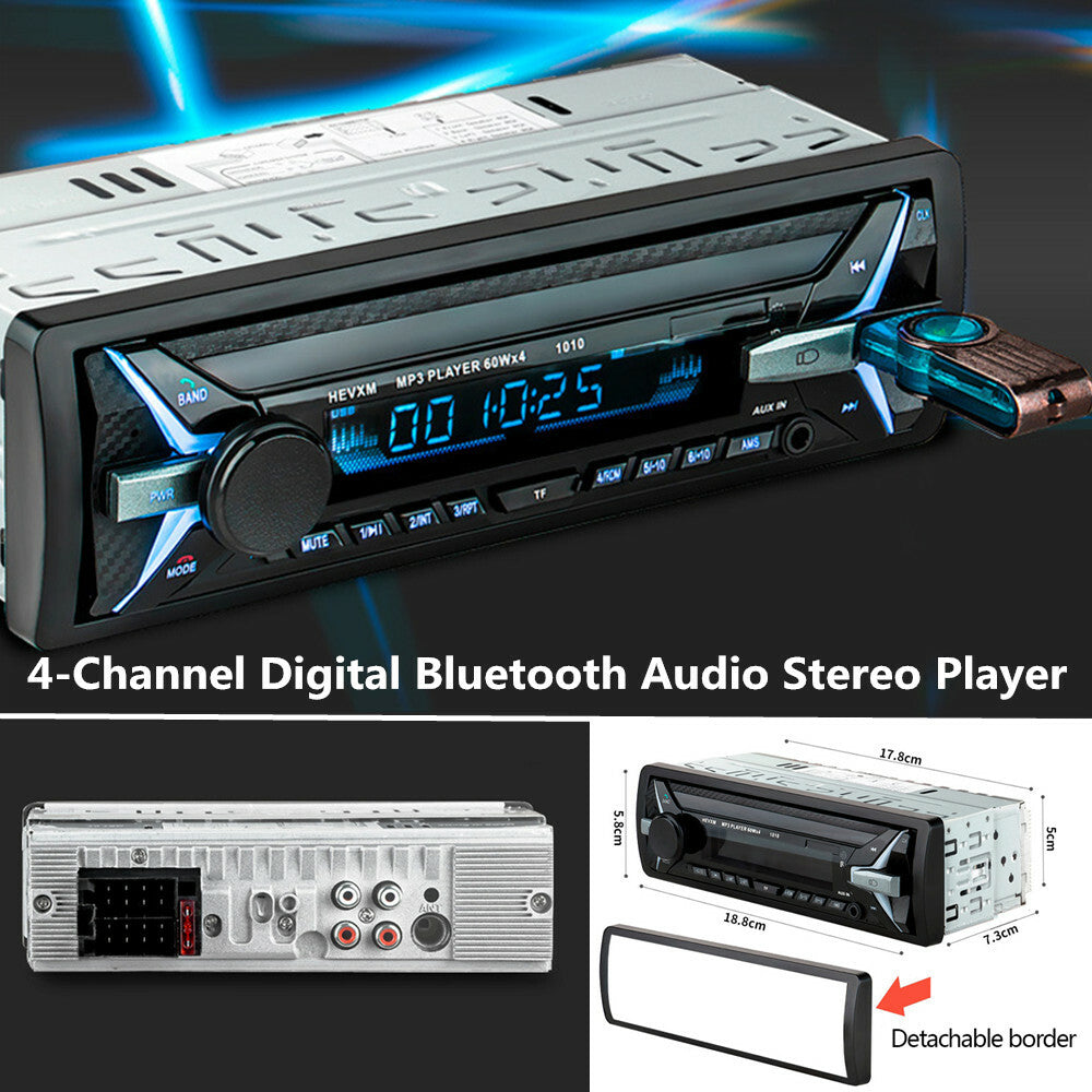 DC12V 1 DIN 4-channel digital Bluetooth audio player with USB/SD/MP3/WAV radio and stereo output. n