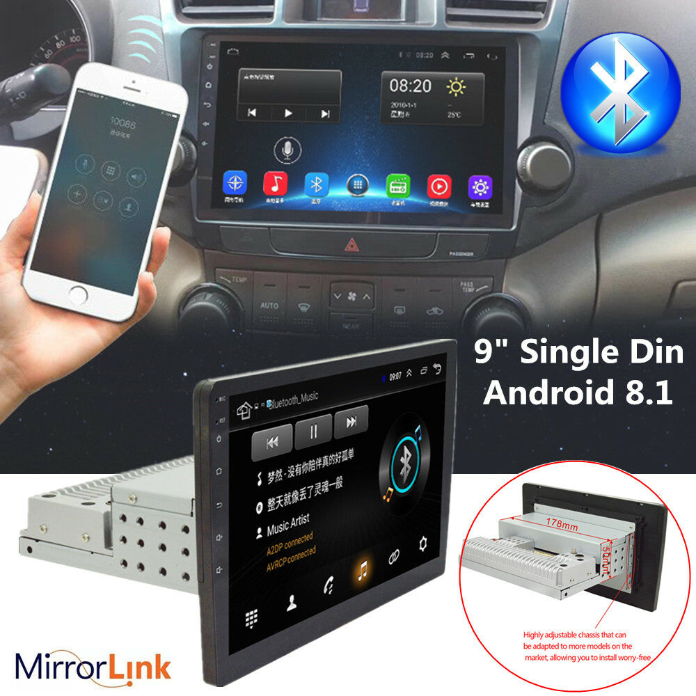 9 Single DIN Android 8.1 Car Stereo GPS Video WiFi MP5 Player with Adjustable Height n