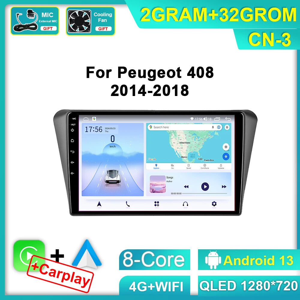 for Peugeot 408 2014-2018 Stereo Screen CarPlay Car Radio Android GPS Player