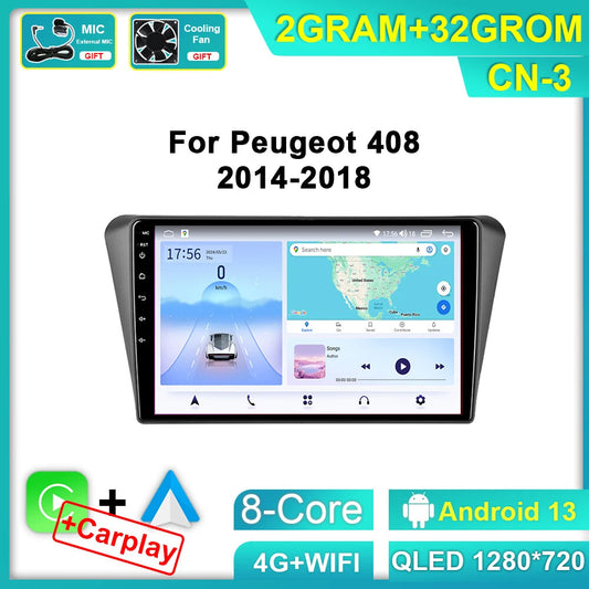 for Peugeot 408 2014-2018 Stereo Screen CarPlay Car Radio Android GPS Player