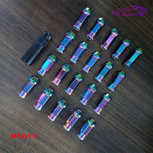20pcs M12x1.5 Lug Nuts 48mm Steel Open End Wheel Nuts Bolts w/ Socket Colorful Q