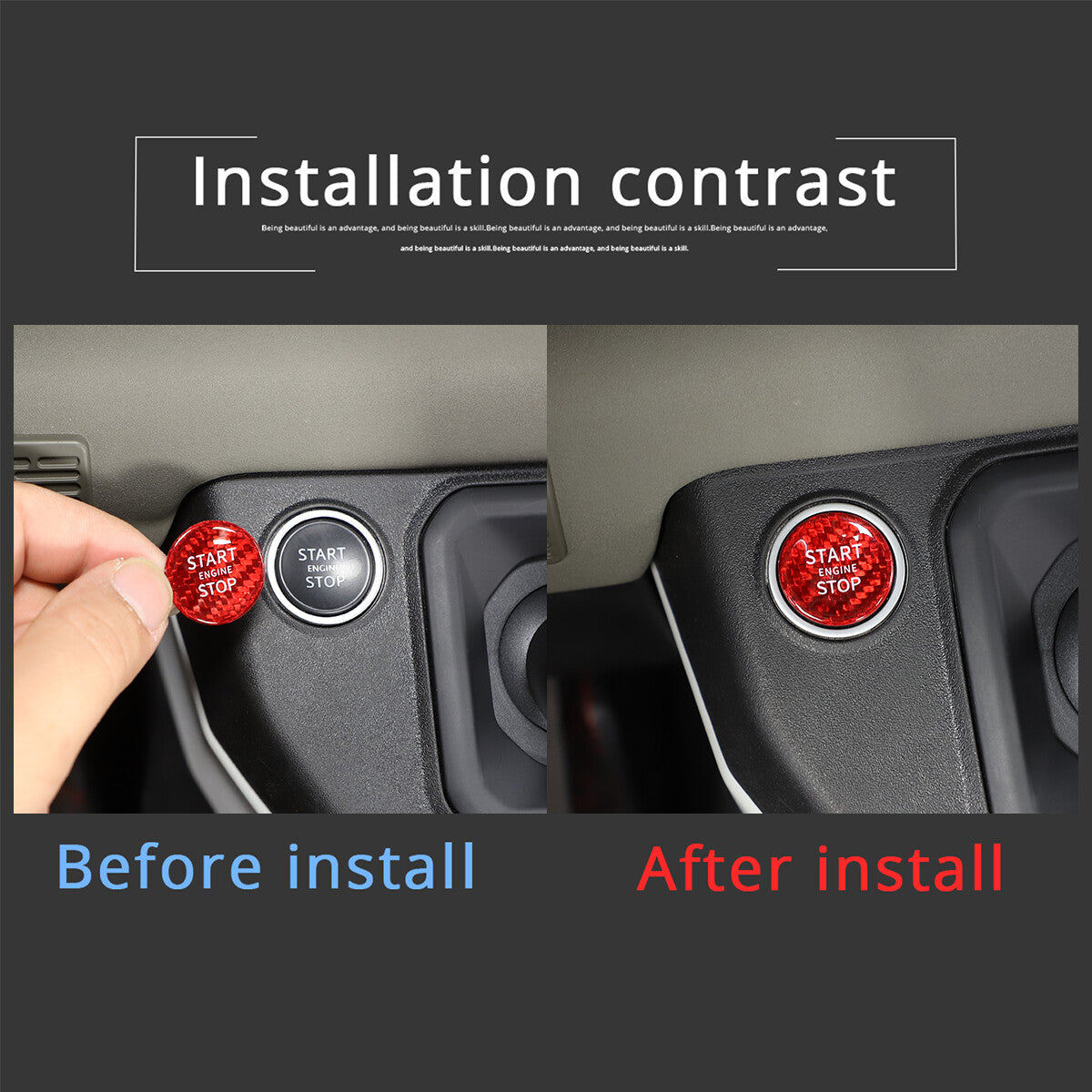Red carbon fiber button sticker protective cover for Land Rover for Defender 90 110 engine - n