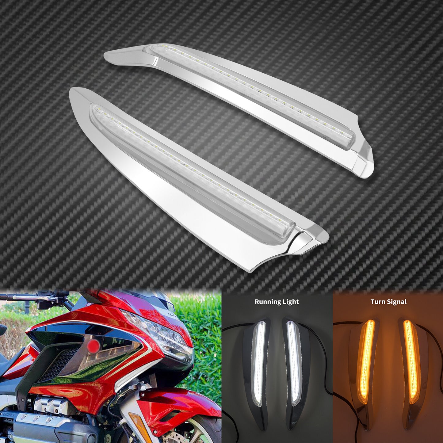 Chrome Front Vent Trim Light Running Turn Signal Fit for Honda Goldwing 2018-21 Q